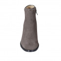 Woman's ankle boot with zipper and studs in grey suede heel 5 - Available sizes:  42, 43, 44