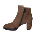 Woman's ankle boot with zipper and studs in brown suede heel 7 - Available sizes:  43, 44