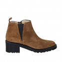 Woman's ankle boot with zipper, studs and elastic band in cognac brown suede heel 5 - Available sizes:  43