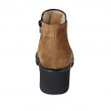 Woman's ankle boot with zipper, studs and elastic band in cognac brown suede heel 5 - Available sizes:  43