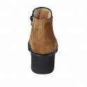 Woman's ankle boot with zipper, studs and elastic band in tan brown suede heel 5 - Available sizes:  43