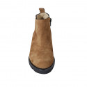 Woman's ankle boot with zipper, studs and elastic band in cognac brown suede heel 5 - Available sizes:  43