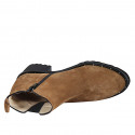 Woman's ankle boot with zipper, studs and elastic band in cognac brown suede heel 5 - Available sizes:  43