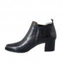 Woman's pointy ankle boot with zipper, studs and elastic band in black printed leather heel 5 - Available sizes:  43