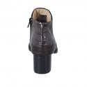 Woman's pointy ankle boot with zipper, studs and elastic band in brown printed leather heel 55 - Available sizes:  42