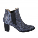 Woman's pointy ankle boot with elastic bands in blue printed leather heel 7 - Available sizes:  32, 42, 43