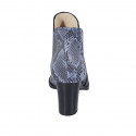 Woman's pointy ankle boot with elastic bands in blue printed leather heel 7 - Available sizes:  43