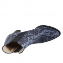 Woman's pointy ankle boot with elastic bands in blue printed leather heel 7 - Available sizes:  43