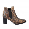 Woman's pointy ankle boot with elastic bands in tan brown printed leather heel 7 - Available sizes:  43
