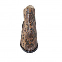 Woman's pointy ankle boot with elastic bands in tan brown printed leather heel 7 - Available sizes:  43