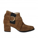 Woman's ankle boot with elastic, zipper and buckle in brown suede heel 5 - Available sizes:  44