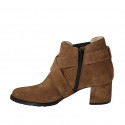 Woman's ankle boot with elastic, zipper and buckle in brown suede heel 5 - Available sizes:  44
