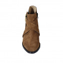 Woman's ankle boot with elastic, zipper and buckle in brown suede heel 5 - Available sizes:  44