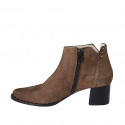 Woman's pointy ankle boot with zipper and studs in brown suede heel 5 - Available sizes:  32, 42, 44