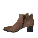 Woman's pointy ankle boot with zipper and studs in brown suede heel 5 - Available sizes:  42