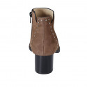 Woman's pointy ankle boot with zipper and studs in brown suede heel 5 - Available sizes:  32, 42, 44