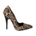 Women's pump shoe in brown and beige printed leather heel 11 - Available sizes:  31