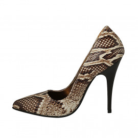 Women's pump shoe in brown and beige printed leather heel 11 - Available sizes:  31 2