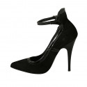 Woman's pump in black suede and patent leather with ankle strap heel 11 - Available sizes:  31