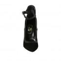 Zapato de salon para mujer en gamuza y charol negro con correa al tobillo tacon 11 - Tallas disponibles:  31