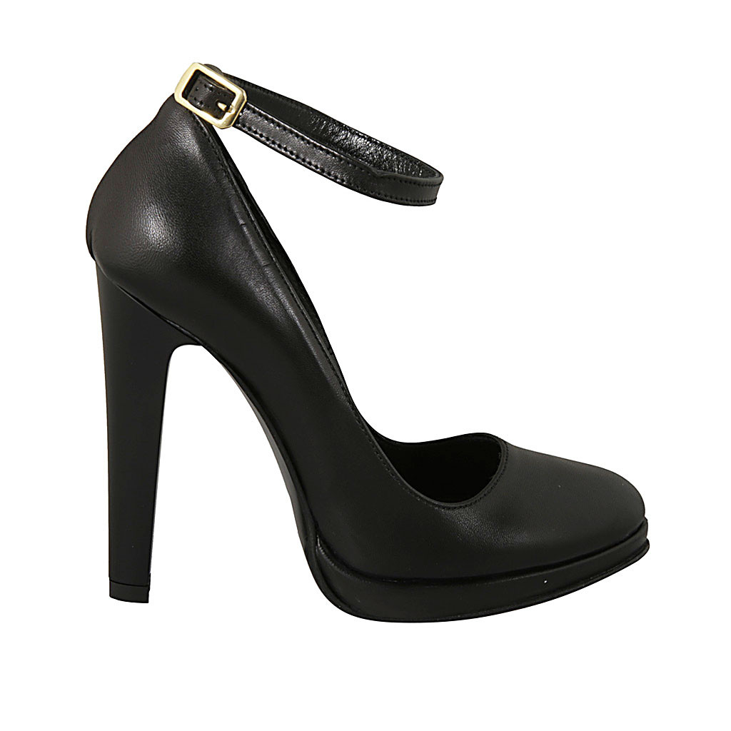 black leather pumps with ankle strap