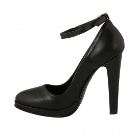 Zapato de salon para mujer en piel negra con plataforma tacon 11