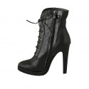 Woman's laced ankle boot with zipper and platform in black leather heel 11 - Available sizes:  31, 42
