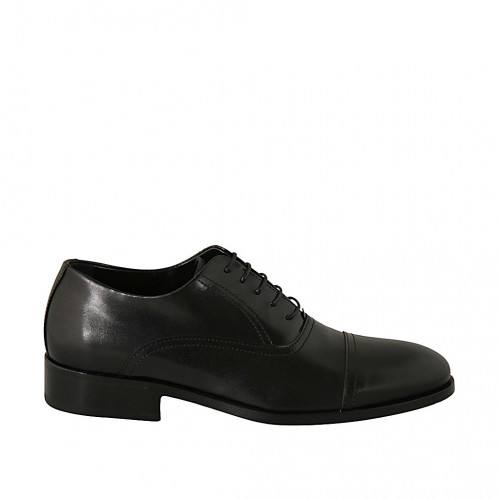 Elégant chaussure richelieu à bout droit pour hommes avec lacets en cuir noir - Pointures disponibles:  49