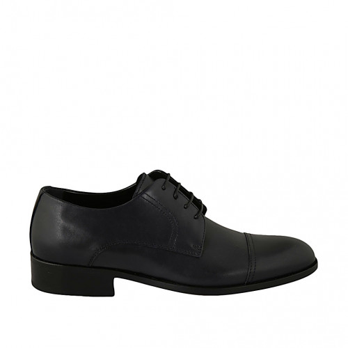 Elegant laced derby men's shoe with captoe in blue leather - Available sizes:  36, 46, 47, 48, 49, 50
