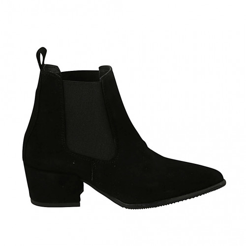 Woman's pointy ankle boot with elastic bands in black suede heel 5 - Available sizes:  32