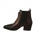 Woman's pointy ankle boot with elastic bands and buckle in brown leather heel 5 - Available sizes:  42