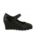 Zapato para mujer con cierre de velcro y plantilla extraible en piel negra cuña 6 - Tallas disponibles:  42