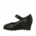 Woman's pump with velcro strap and removable insole in black leather wedge heel 6 - Available sizes:  42