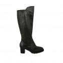 Woman's boot with zipper, elastic band and removable insole in black leather heel 5 - Available sizes:  32