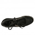 Woman's laced shoe with zipper in black suede, leather and patent leather wedge heel 4 - Available sizes:  32, 33, 34, 43