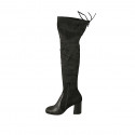 Woman's knee-high boot in black elasticized suede and leather with lace and half zipper heel 7 - Available sizes:  33, 34, 42