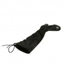 Botas a la rodilla para mujer en gamuza elastica y piel negra con cordones y media cremallera tacon 7 - Tallas disponibles:  33, 34, 42