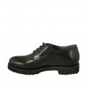 Zapato para mujer con cordones, elasticos y plantilla extraible en piel negra tacon 3 - Tallas disponibles:  45