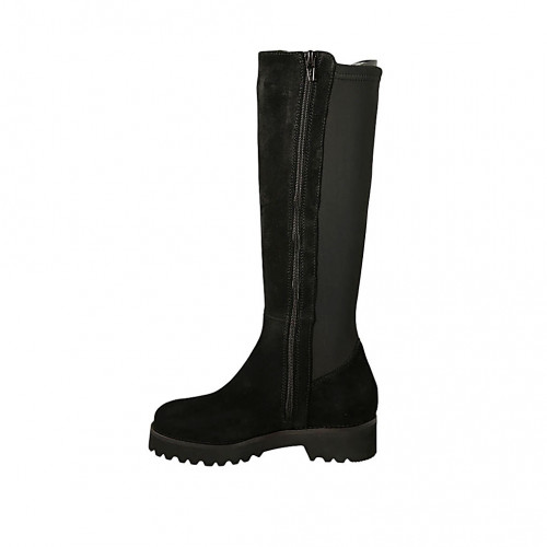 Botas para mujer con plantilla extraible y cremallera en gamuza y tejido  elastico negro tacon 4