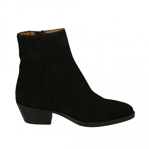 Botines para mujer con cremallera en gamuza negra tacon 4