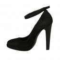 Woman's platform pump in black suede with ankle strap heel 11 - Available sizes:  31
