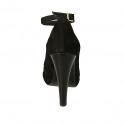 Zapato de salon para mujer con cinturon al tobillo y plataforma en gamuza negra tacon 11 - Tallas disponibles:  31