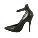 Woman's pump with strap in black leather heel 11 - Available sizes:  31