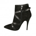Woman's ankle boot with zipper and buckle in black suede and leather heel 10 - Available sizes:  33