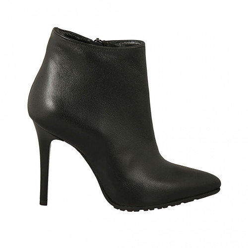 Botines a punta para mujer con cremallera lateral en piel negra tacon 10
