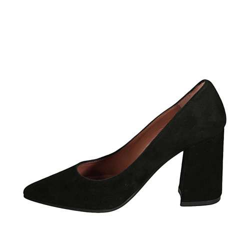 suede block heels black