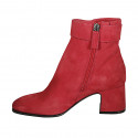 Woman's ankle boot with buckle and zipper in red suede heel 6 - Available sizes:  32