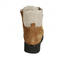 Woman's laced ankle boot in tan brown suede with zipper and fur lining wedge heel 3 - Available sizes:  42