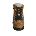Woman's laced ankle boot in tan brown suede with zipper and fur lining wedge heel 3 - Available sizes:  42
