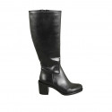 Woman's boot with zipper in black leather block heel 6 - Available sizes:  43